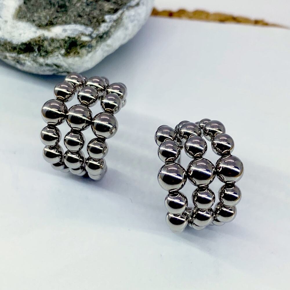 NEW Silver Bubble Hoop Earrings - Picture 7 of 12